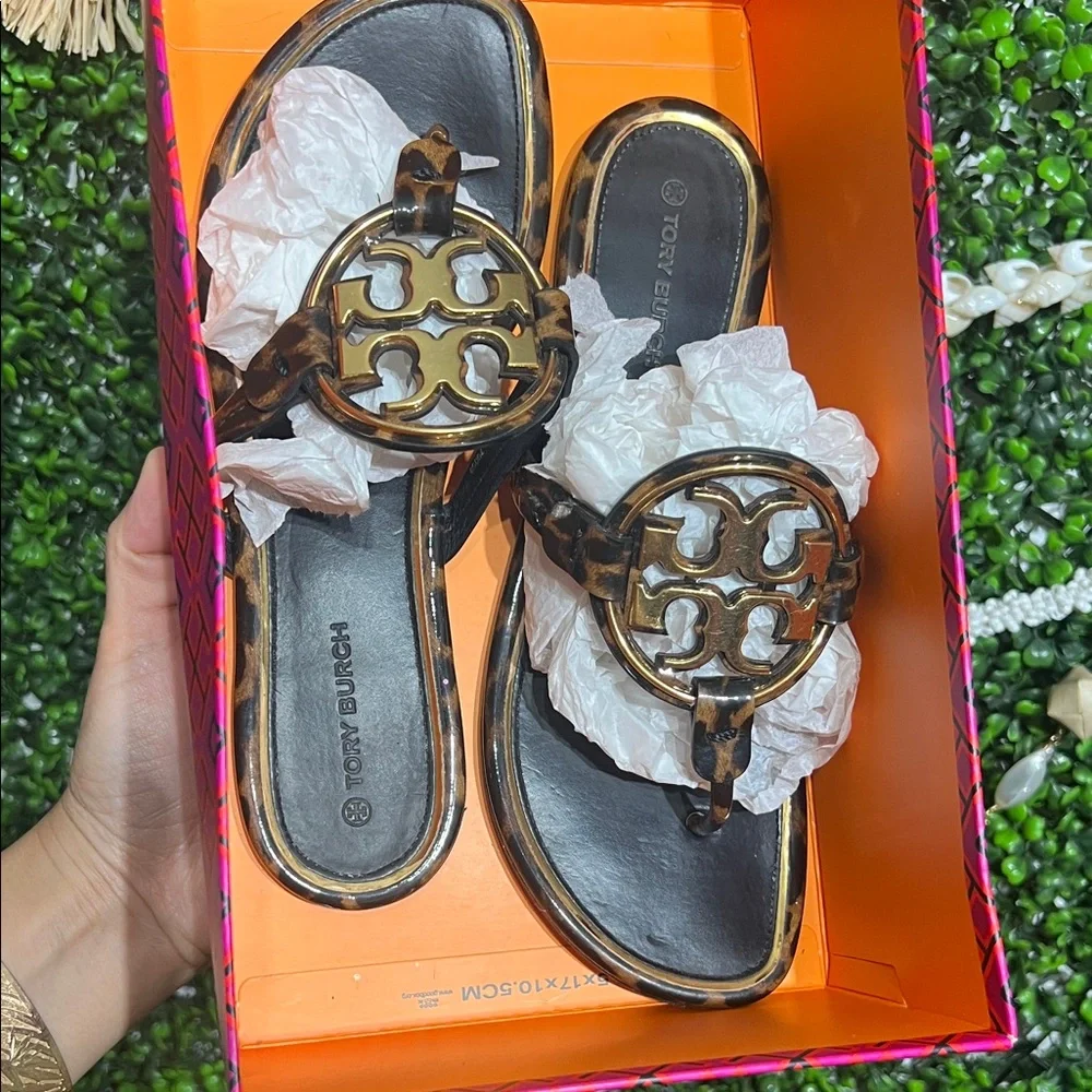 Tory Burch RT: $248 Metal Miller Barbados Leopard sandals Slipper size 8 - Picture 8 of 9